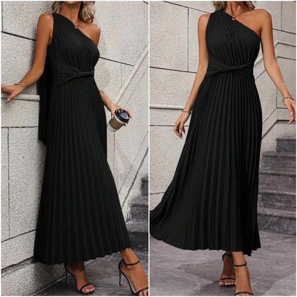 Luxe One Shoulder Pleated Party Evening Wedding Formal Dress - Picture 4 of 9